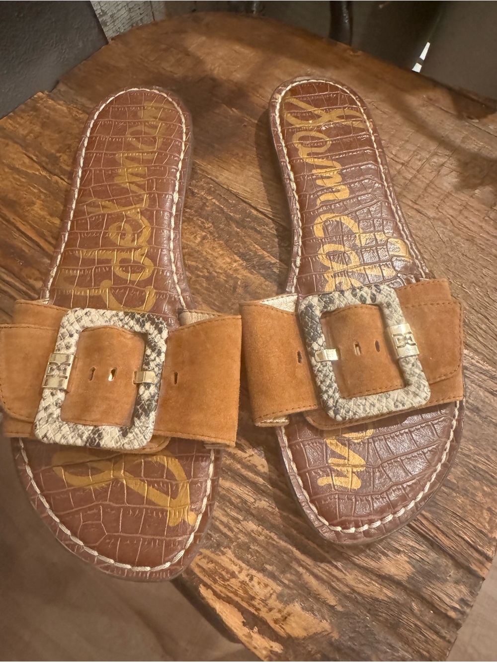 Sam Edelman Tan Suede Slide Sandals with Buckle